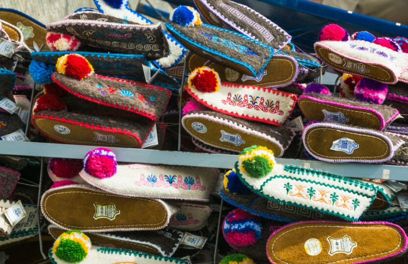 handmade Greek felt and embroidery slippers